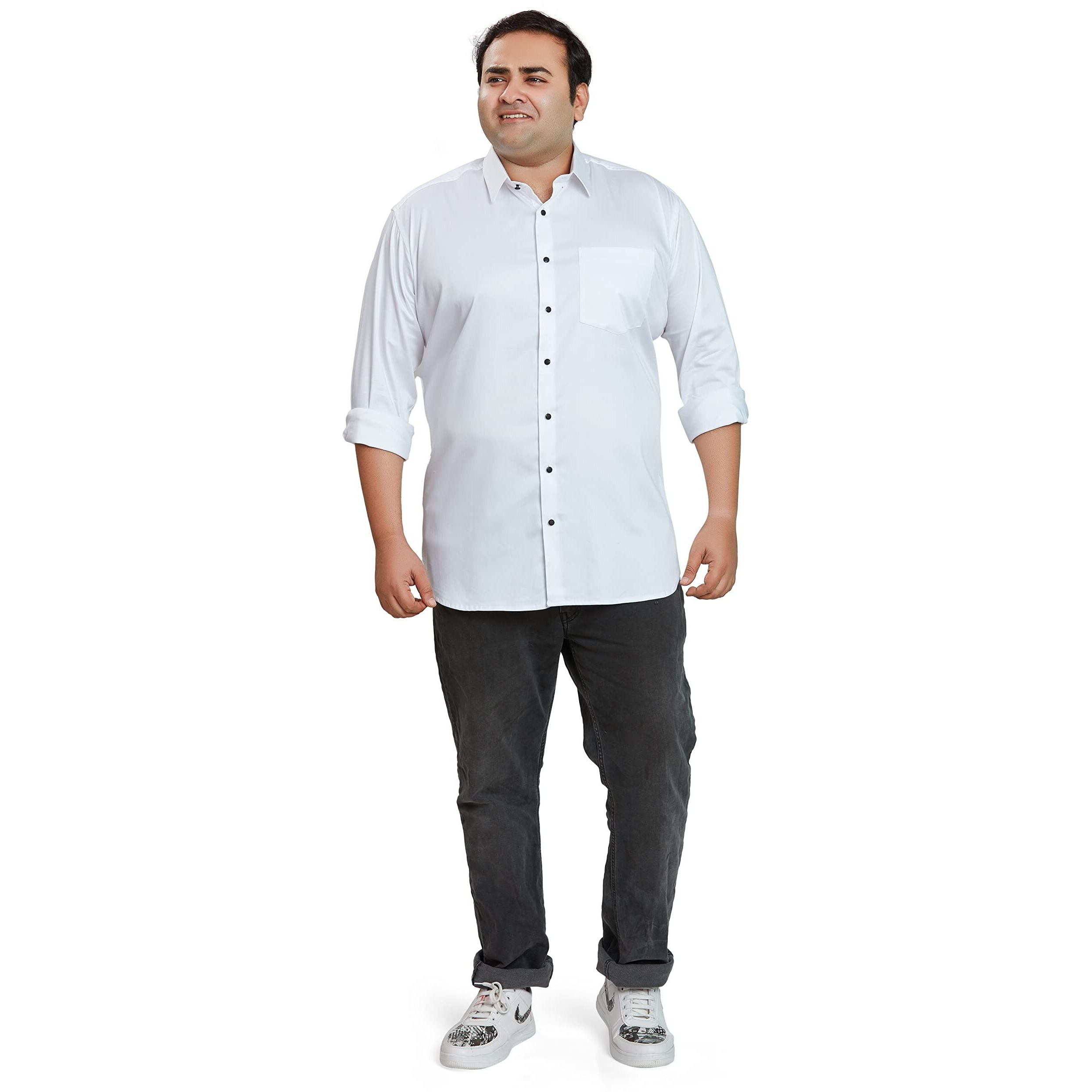 Be Active Men's Casual 100% Cotton Solid Plus Size Shirt || Plus Size Shirts For Men || Casual Plus Size Shirt || Casual Wear Shirts (Rfbg0016 1 6Xl) White