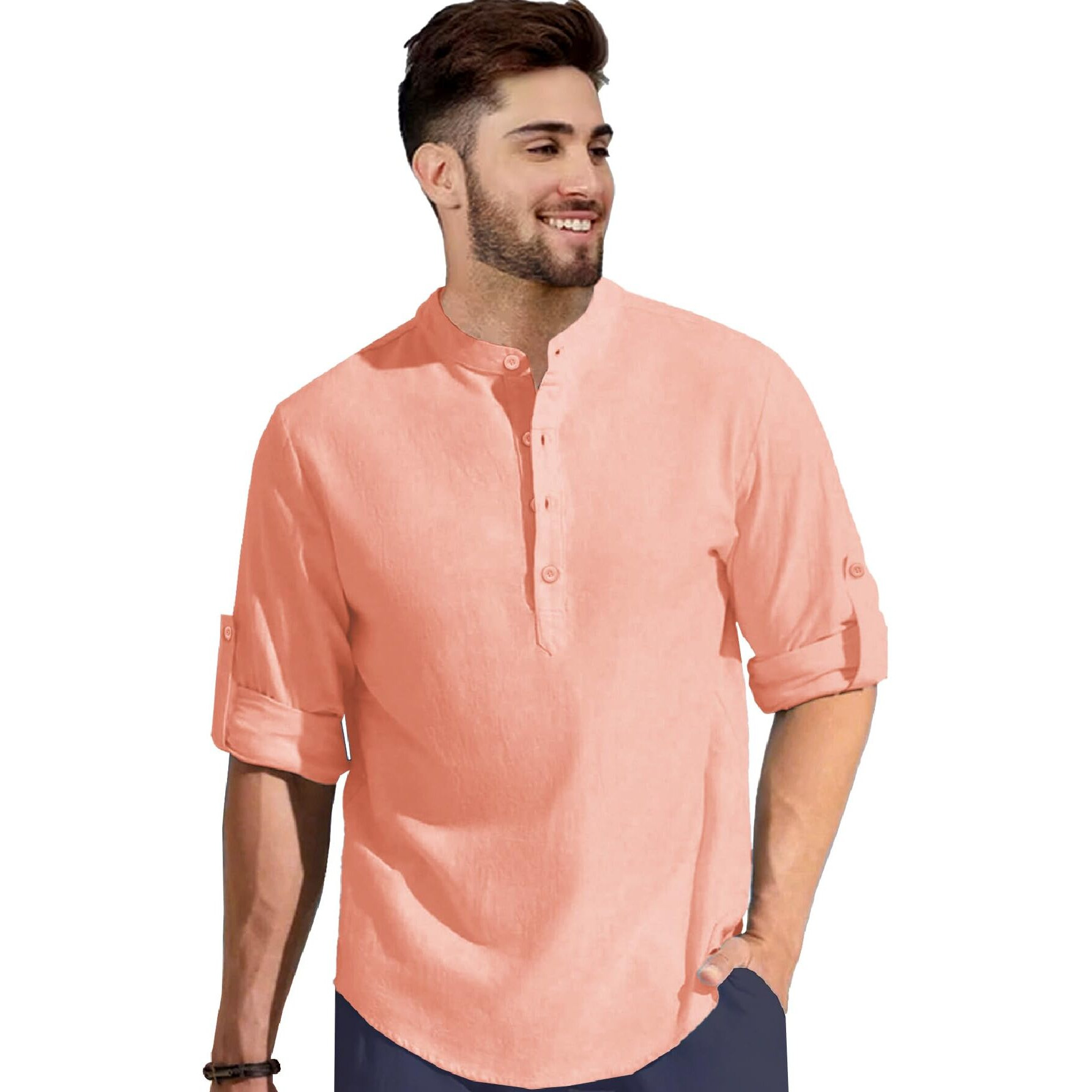 Be Active Casual Shirts For Men|| Linen Summer Breathable Shirts|| Mens Shirt Casual With Chinese Collar -Rf0016_12_S Cream