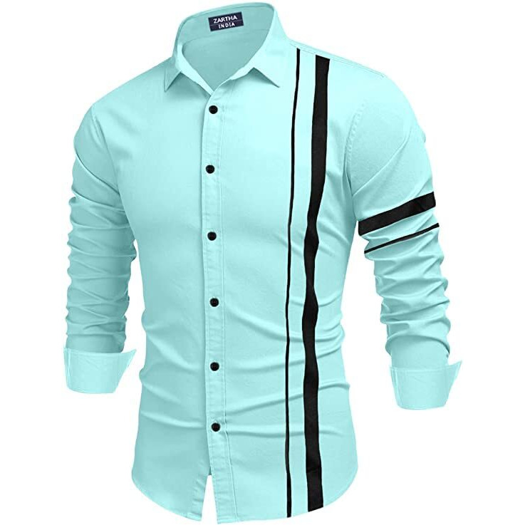 Bellstone Men Striped Casual Men's Solid Cotton Blend Full Sleeve Casual Spread Shirt (40, Aqua)
