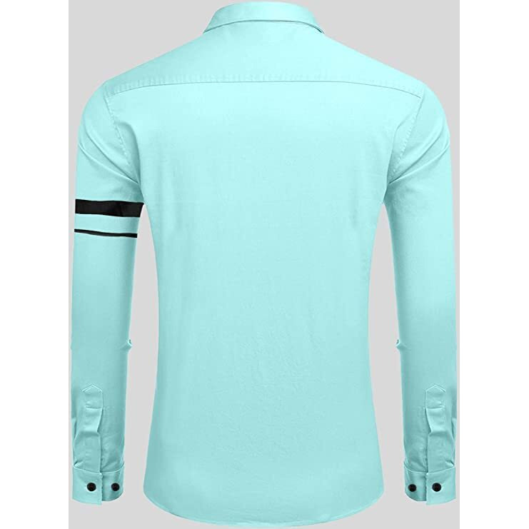 Bellstone Men Striped Casual Men's Solid Cotton Blend Full Sleeve Casual Spread Shirt (40, Aqua)
