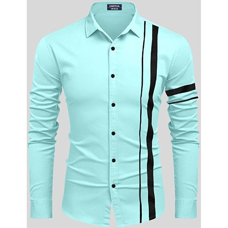 Bellstone Men Striped Casual Men's Solid Cotton Blend Full Sleeve Casual Spread Shirt (40, Aqua)