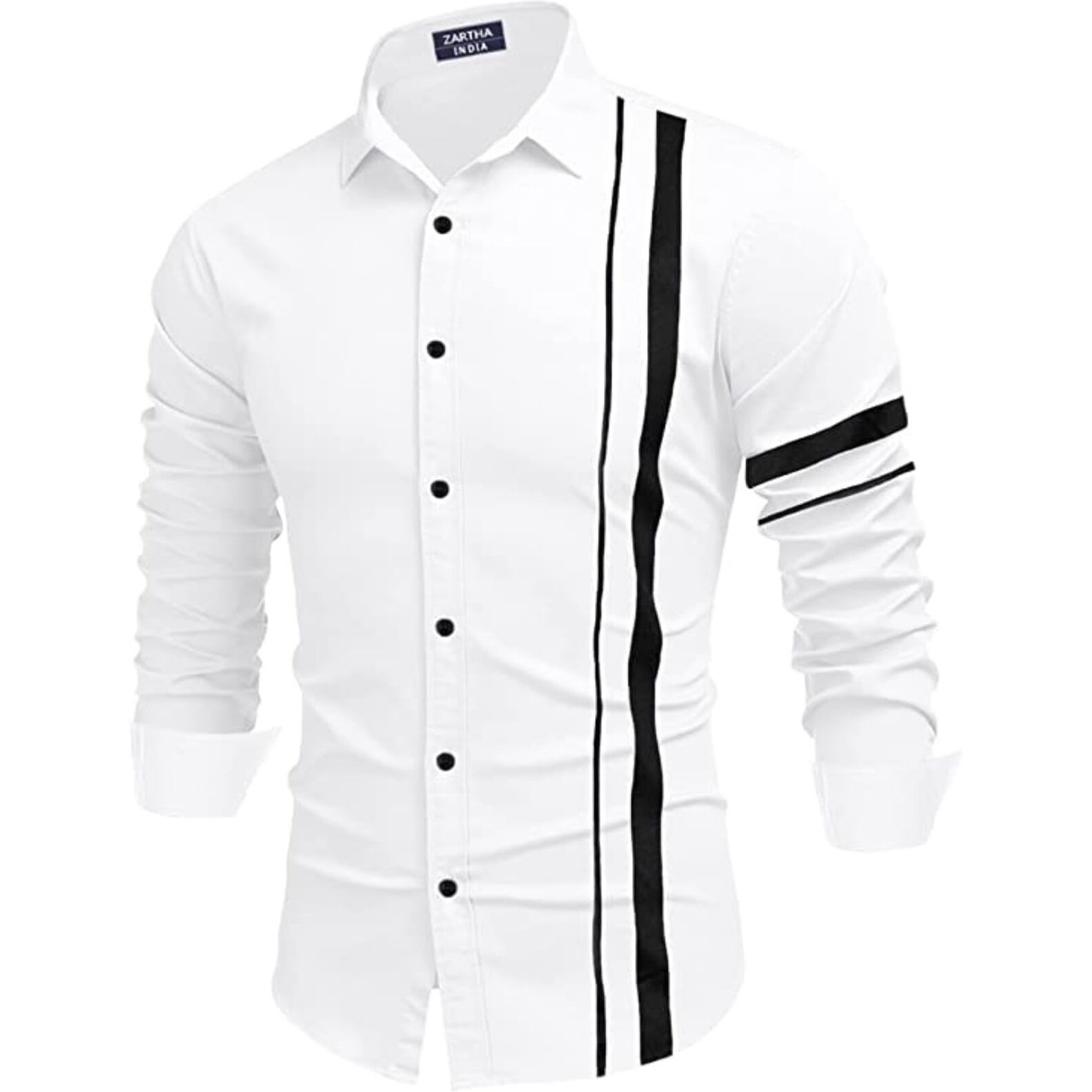 Bellstone Men Striped Casual Men's Solid Cotton Blend Full Sleeve Casual Spread Shirt (38, White)