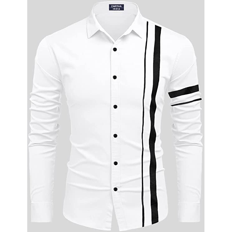 Bellstone Men Striped Casual Men's Solid Cotton Blend Full Sleeve Casual Spread Shirt (38, White)