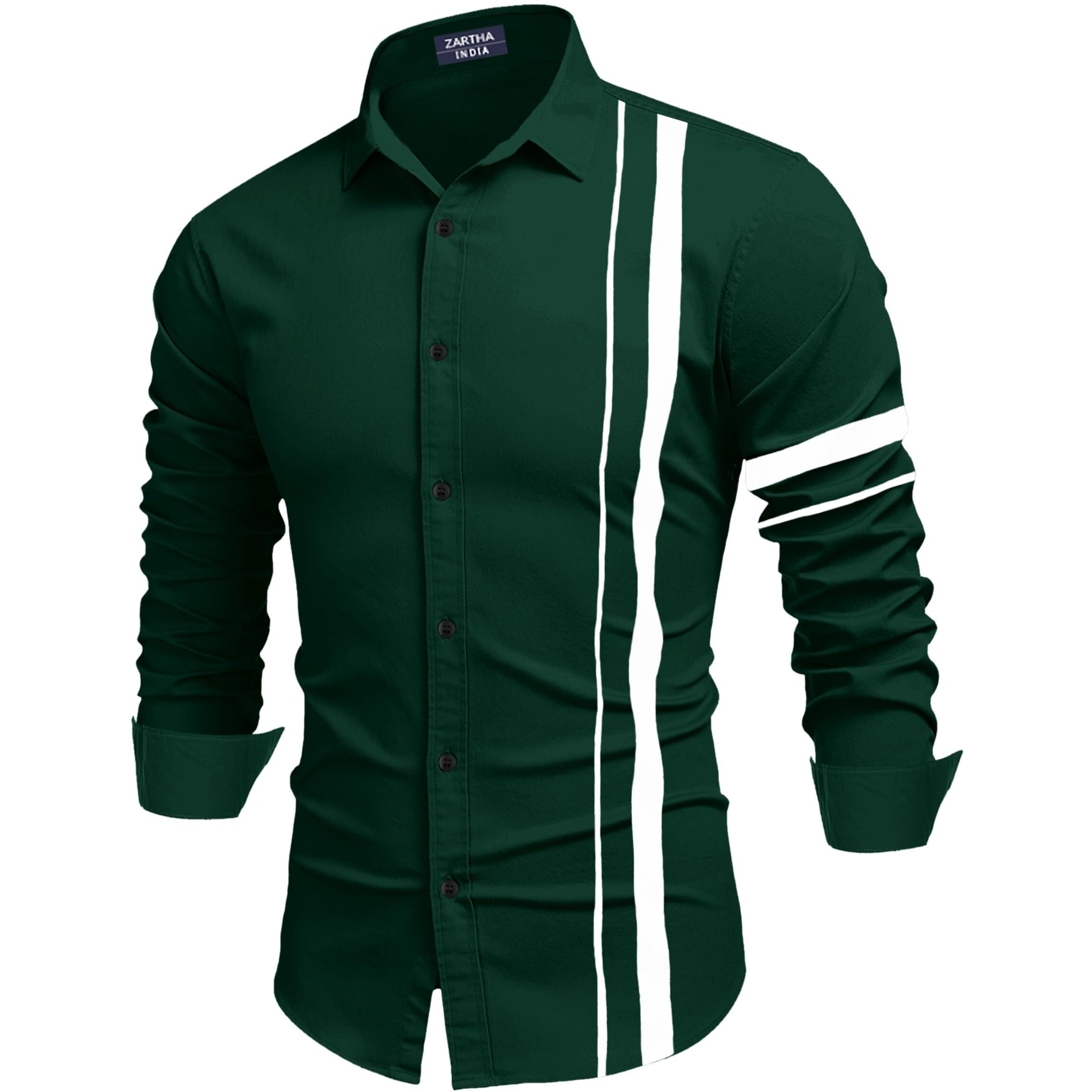 Bellstone Men Striped Casual Men's Solid Cotton Blend Full Sleeve Casual Spread Shirt (42, Dark Green)