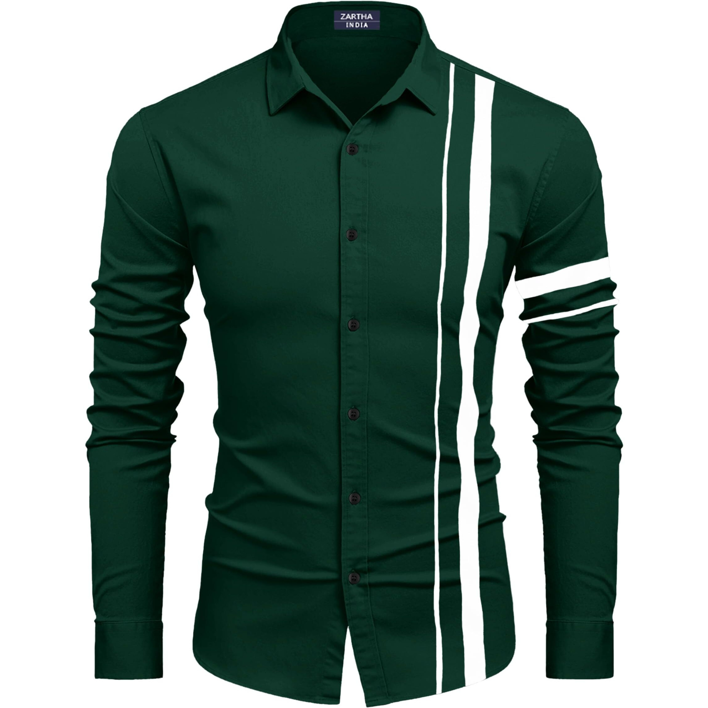 Bellstone Men Striped Casual Men's Solid Cotton Blend Full Sleeve Casual Spread Shirt (42, Dark Green)
