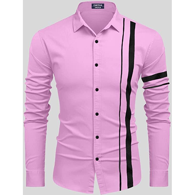 Bellstone Men Striped Casual Men's Solid Cotton Blend Full Sleeve Casual Spread Shirt (38, Light Pink)