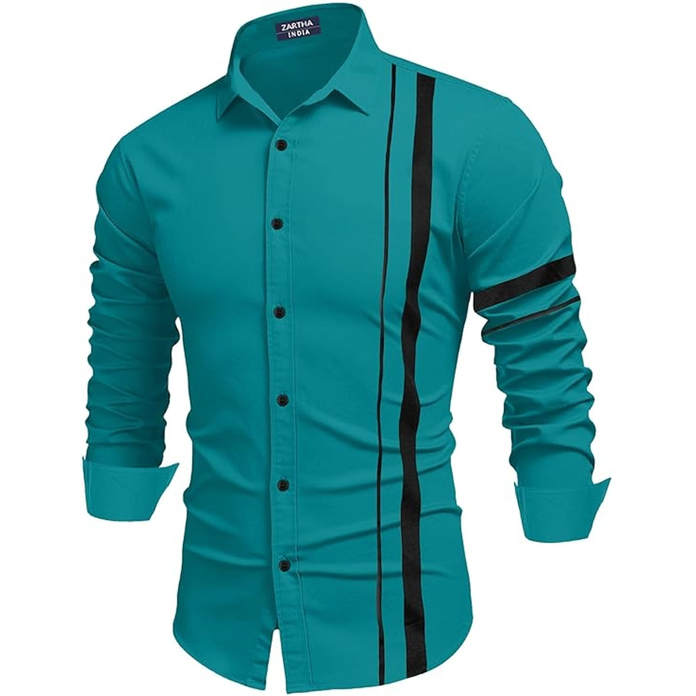 Bellstone Men Striped Casual Men's Solid Cotton Blend Full Sleeve Casual Spread Shirt (38, Rama)