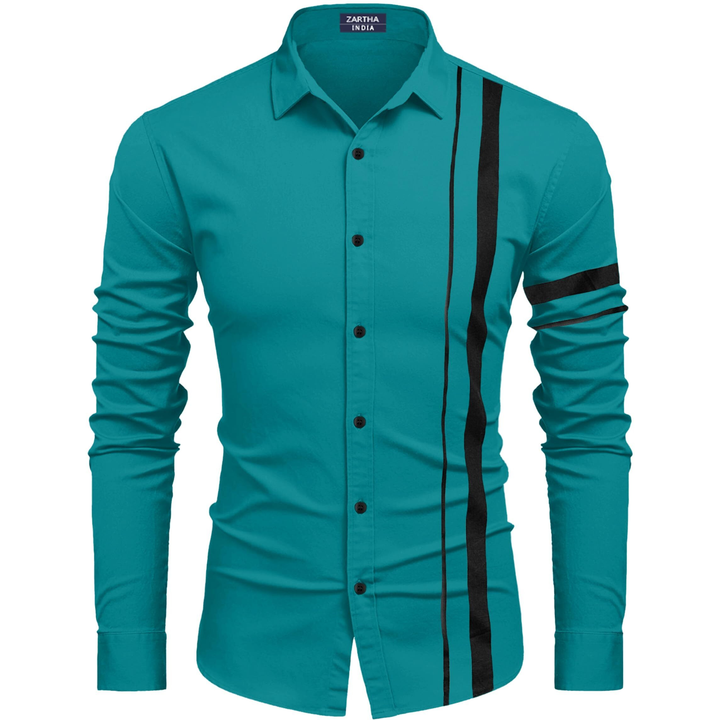 Bellstone Men Striped Casual Men's Solid Cotton Blend Full Sleeve Casual Spread Shirt (38, Rama)