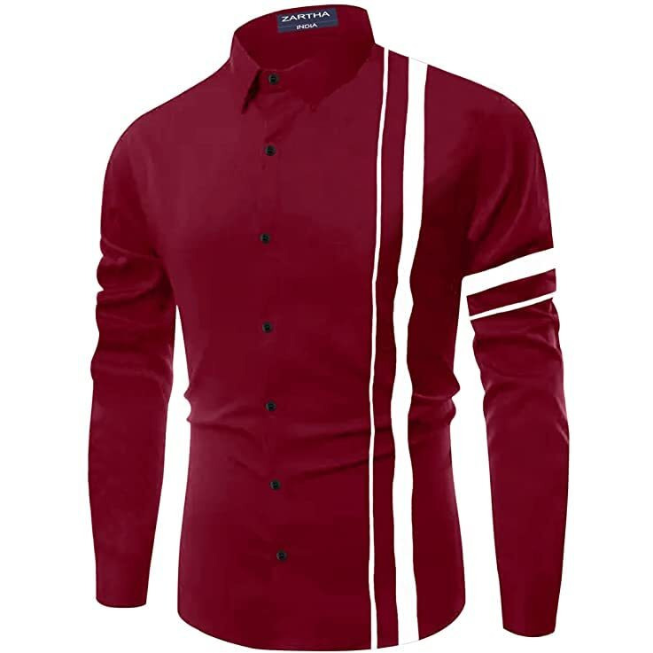 Bellstone Men Striped Casual Men's Solid Cotton Blend Full Sleeve Casual Spread Shirt (40, Maroon)