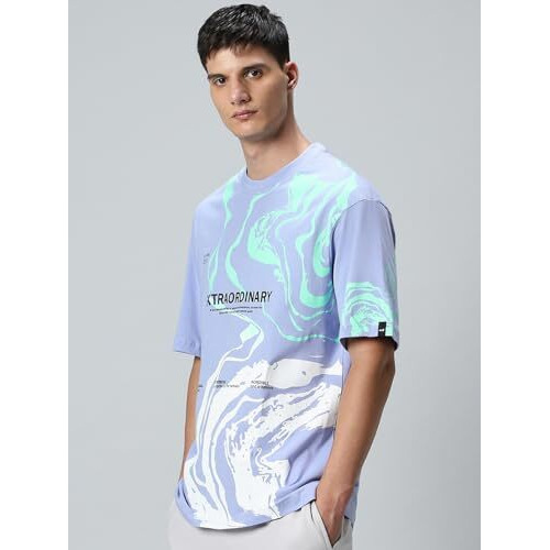 Bewakoof Men's Cotton Typography Oversized T-Shirt_582785_Purple_L