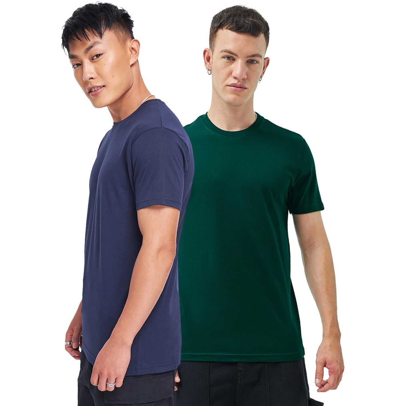 Bewakoof Men's Solid Regular Fit Half Sleeve Round Neck Cotton T-Shirt (Pack Of 2)_A3-115-608241_Blue & Green_2Xl