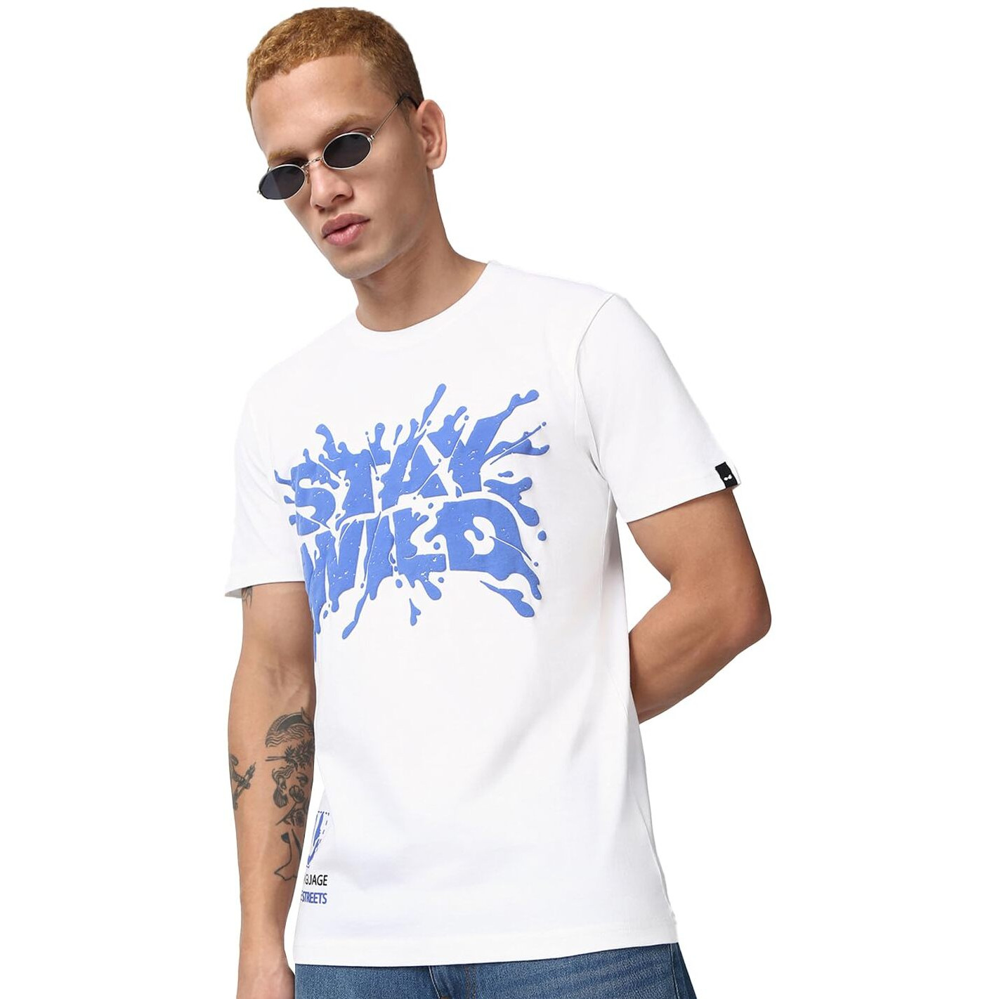 Bewakoof Men's Graphic Print Regular Fit Half Sleeve Round Neck Pure Cotton T-Shirt_666427_White_3Xl