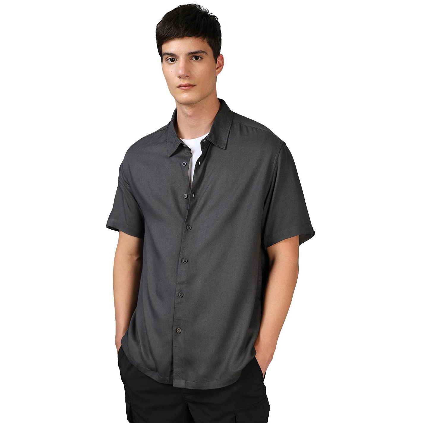 Bewakoof Men's Solid Oversized Fit Shirt_586201_Grey_M