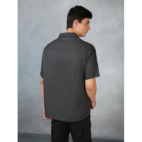 Bewakoof Men's Solid Oversized Fit Shirt_586201_Grey_M