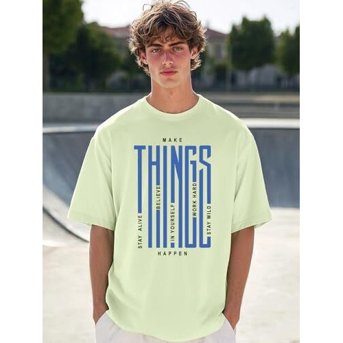 Bewakoof Men's Graphic Print Oversized Fit Pure Cotton T-Shirt_671009_Green_S