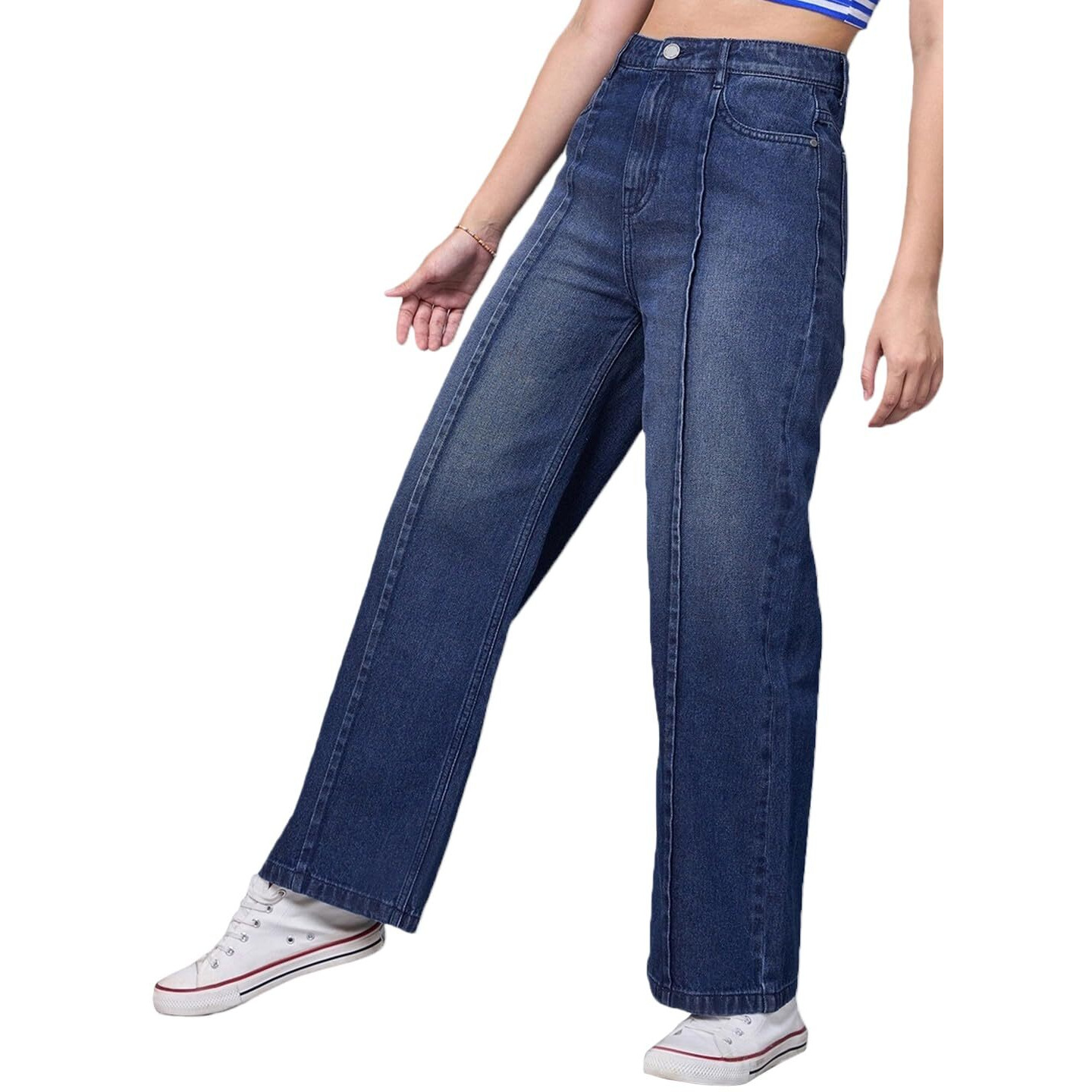 Bewakoof Women's Solid Straight Fit Cotton Jeans_625164_Blue_34