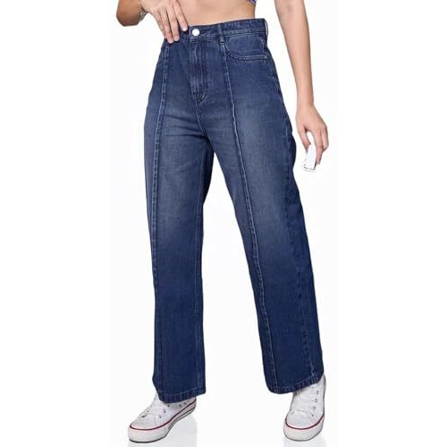 Bewakoof Women's Solid Straight Fit Cotton Jeans_625164_Blue_34