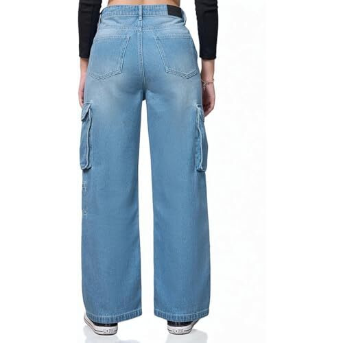 Bewakoof Women's Solid Straight Fit Cotton Cargo Jeans_625163_Blue_30