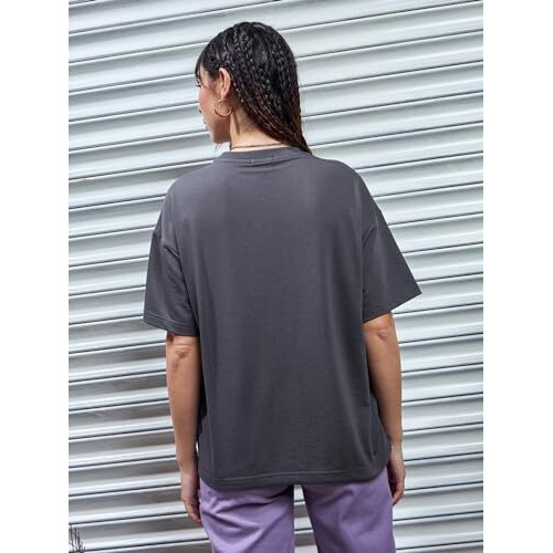 Bewakoof Heavy Duty 1.0 Women's Graphic Printed Oversized Fit Half Sleeve Round Neck Terry T-Shirt_ 620617 Grey 3Xl