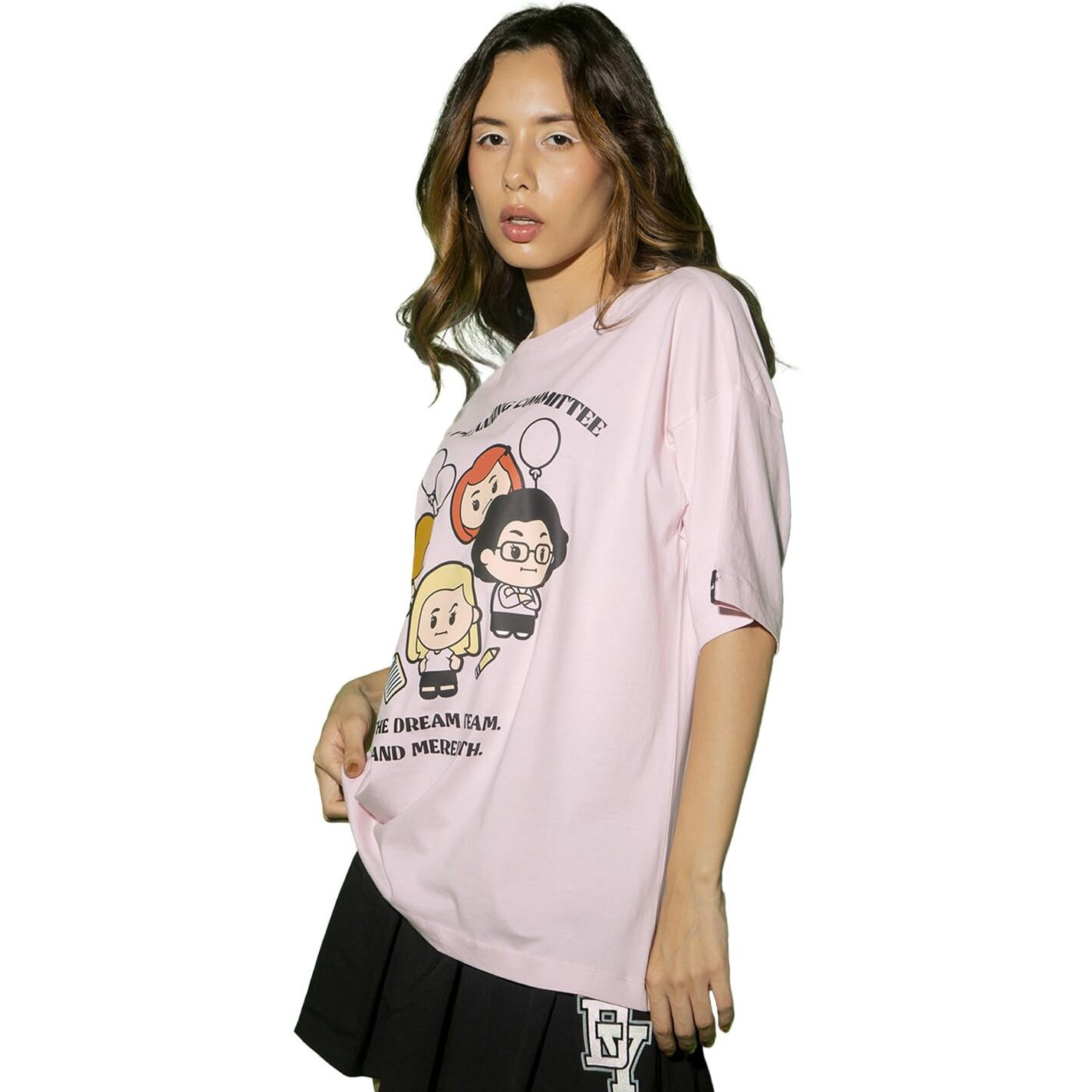 Bewakoof Women's Party Planning Committee Graphic Print Cotton T-Shirt- Oversized Fit, Round Neck, Half Sleeves 585749_Pink_Xs