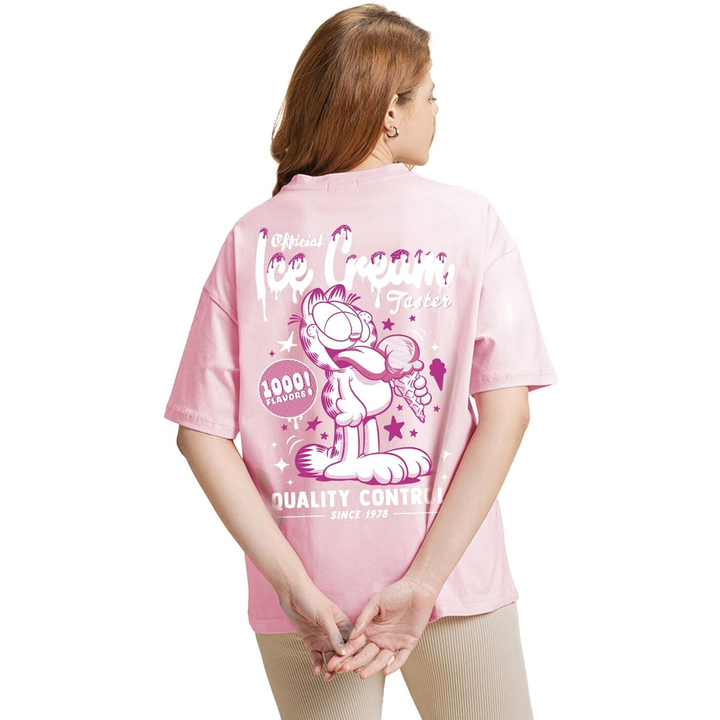 Bewakoof Women Cotton Official Garfield Merchandise Graphic Printed Oversized Fit T-Shirt_585729_Pink_Xs