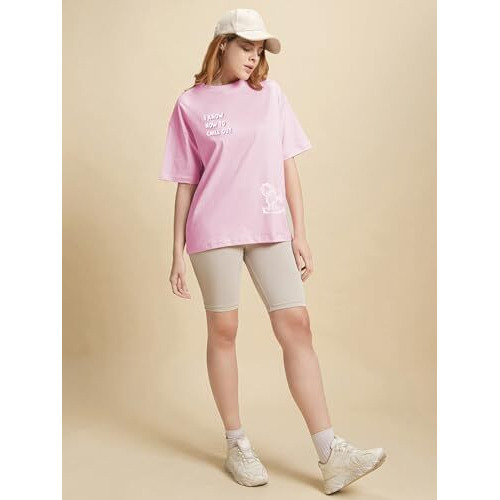 Bewakoof Women Cotton Official Garfield Merchandise Graphic Printed Oversized Fit T-Shirt_585729_Pink_Xs