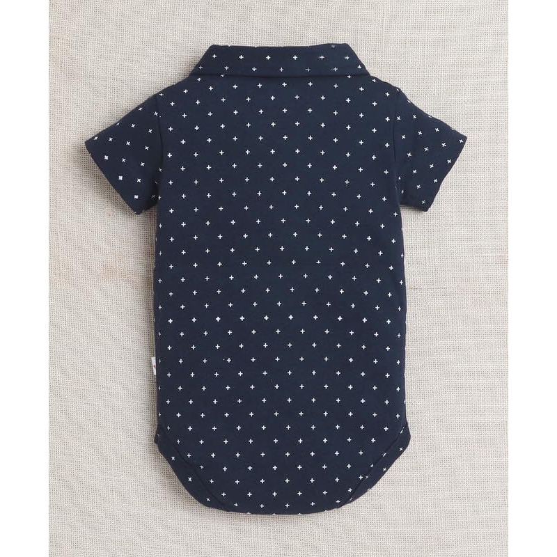 Bumzee Baby Boys Cotton Bodysuit & Short Set With Bow Suspender & Cap Navy & Beige - 9-12 Months