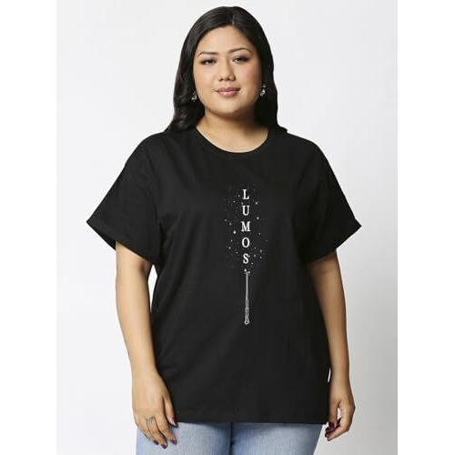 Bewakoof Official Harry Potter Merchandise Women's Graphic Printed Plus Size Boyfriend T-Shirt_625691_Black_6Xl