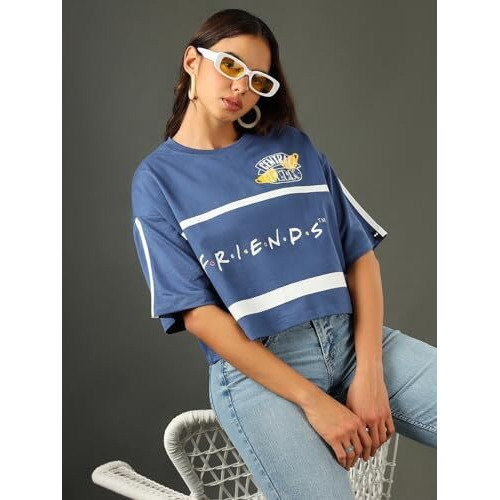 Bewakoof Official Friends Merchandise Women's Graphic Printed Oversized Top_589818_Blue_Xl