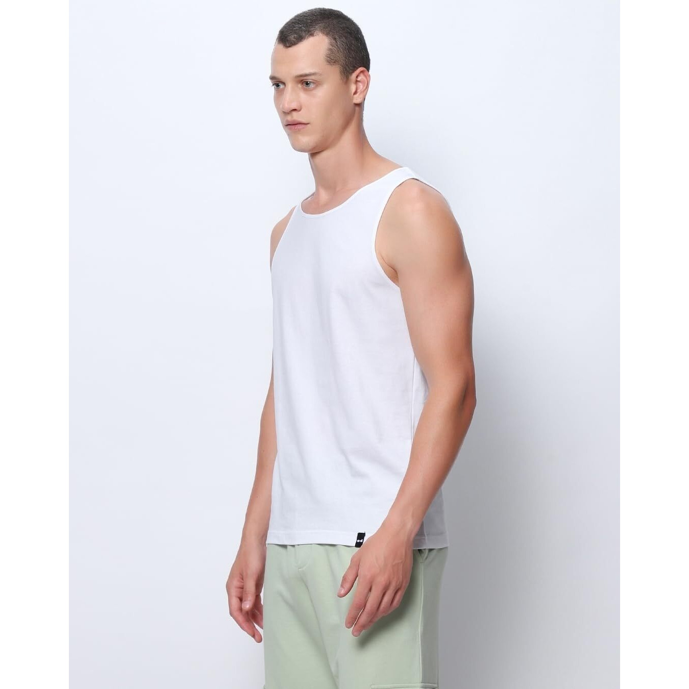 Bewakoof Men's Solid 100% Cotton Vest - Regular Fit, Round Neck, Sleeveless White