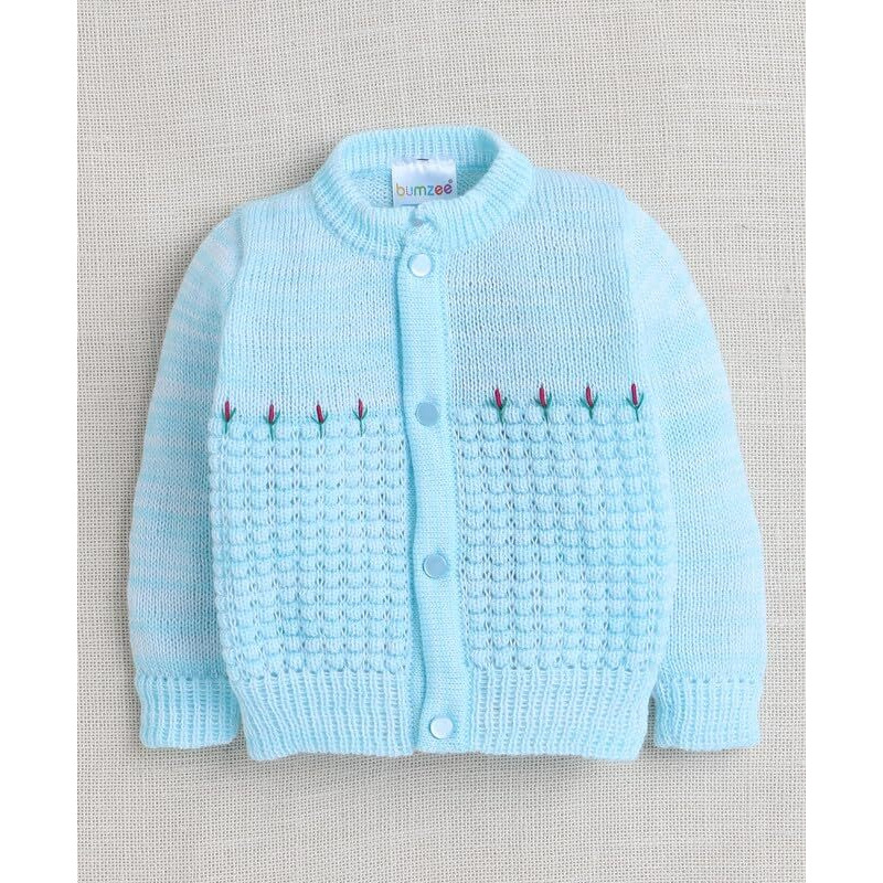 Bumzee Aqua Baby Boys Full Sleeves Woolen Sweater With Cap & Socks Age - 6-12 Months (Peb10064D-Abl)