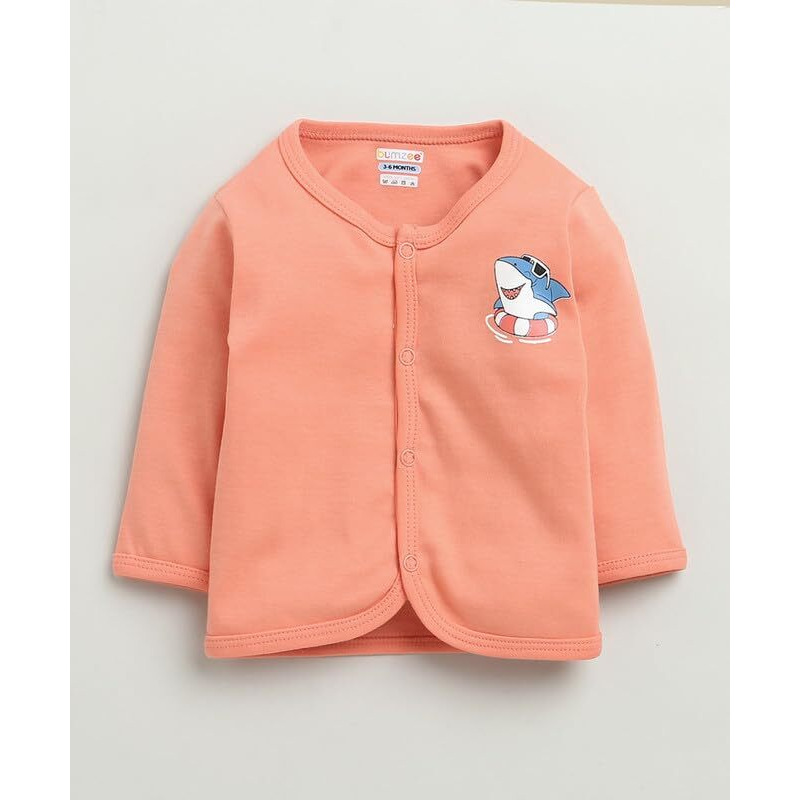 Bumzee Baby Boys Cotton Full Sleeves Jabla & Pyjama Set Peach & White - 6-9 Months (Peb10228D-Pch)
