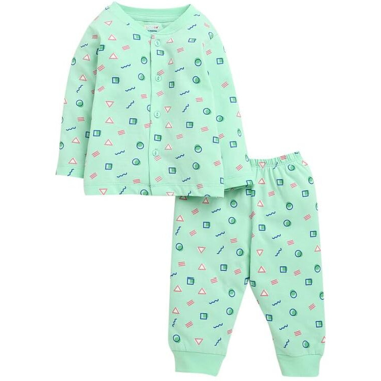 Bumzee Baby Boys Cotton Full Sleeves Jabla & Pyjama Set Green - 0-3 Months (Peb10118B-Grn)