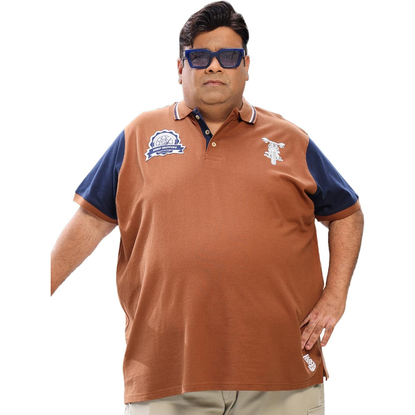 Bigbanana Plus Size Men's Regular Fit Colorblock Polo Tshirt (Throttle,Brown,2Xl)