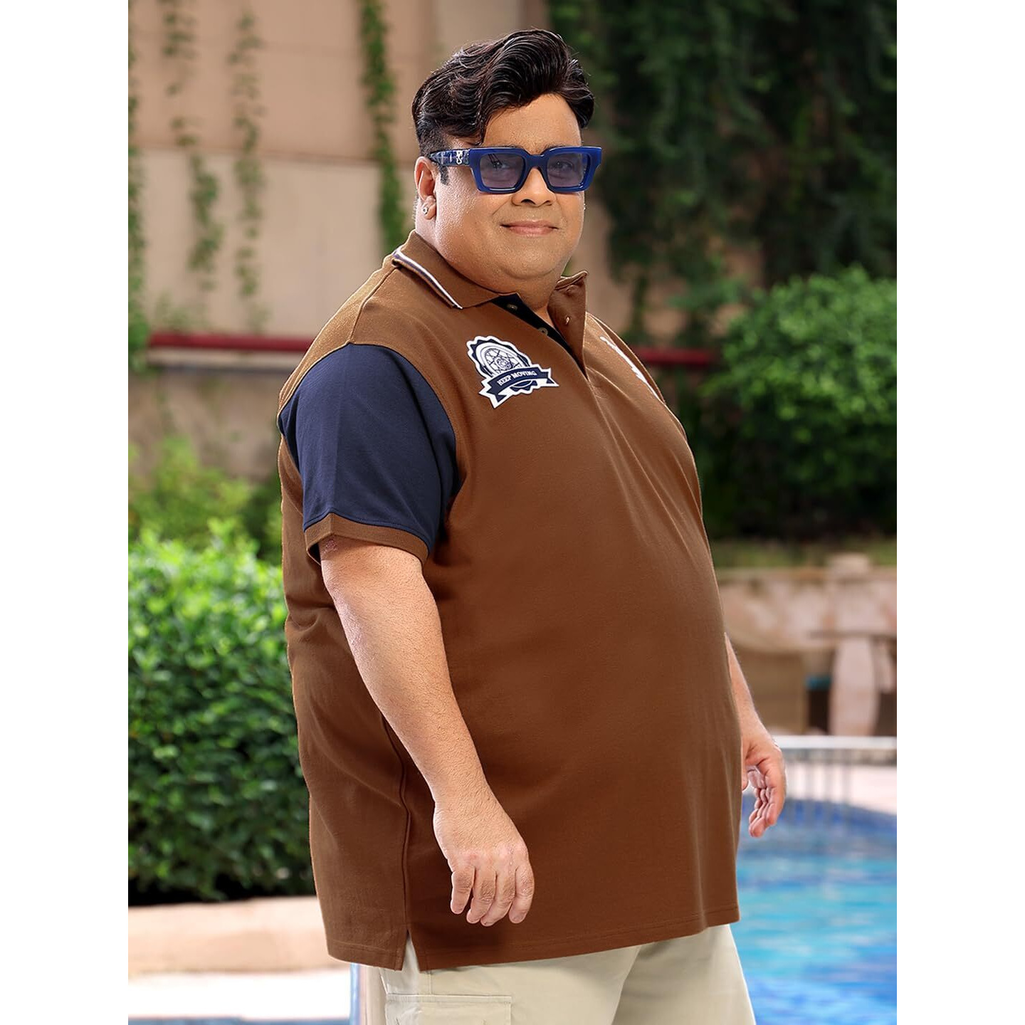 Bigbanana Plus Size Men's Regular Fit Colorblock Polo Tshirt (Throttle,Brown,2Xl)