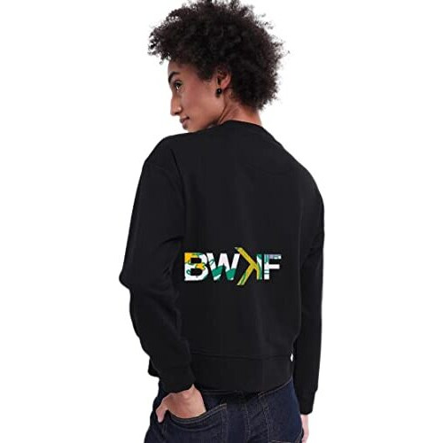 Bewakoof Women's Typography Oversized Fit Full Sleeve Round Neck Terry Sweatshirt Black