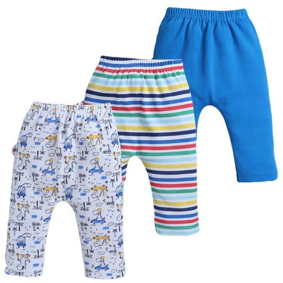 Bumzee Baby Boys Cotton Diaper Pants/Leggings/Pyjamas Royal Blue & Multi - New Born (Peb10428A-Rbl)