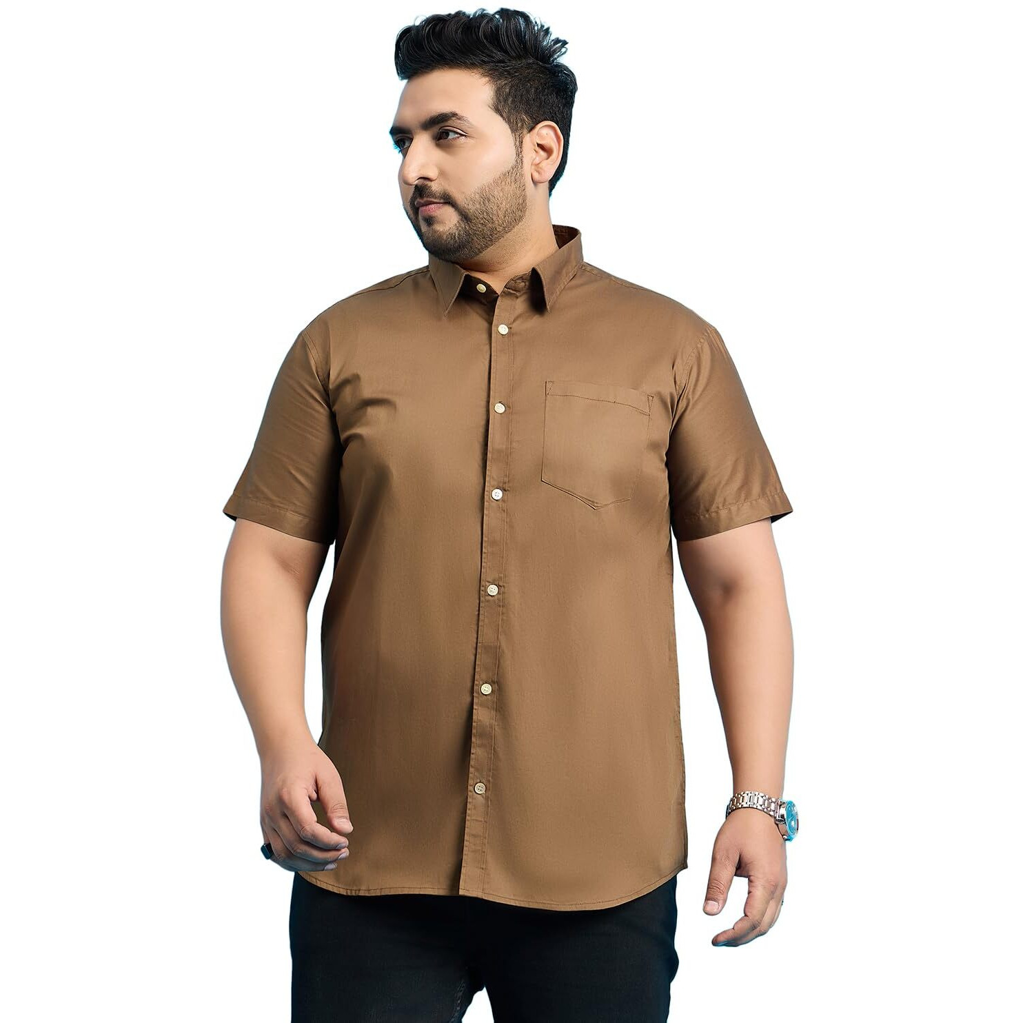 Bigbanana Plus Size Men's Regular Fit Solid Shirt (Zenzo-Khakhi,Khaki,3Xl)