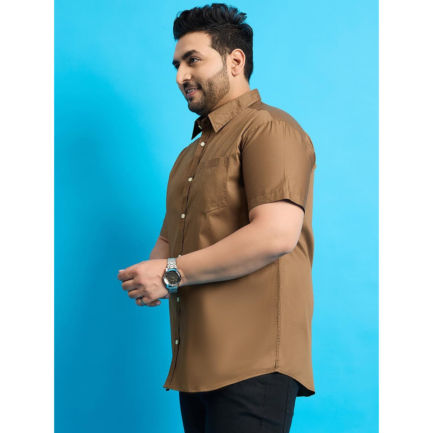 Bigbanana Plus Size Men's Regular Fit Solid Shirt (Zenzo-Khakhi,Khaki,3Xl)