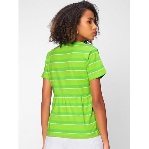 Bewakoof Women's Striped Regular Fit Half Sleeve Round Neck Cotton Top_502771_Green_Xs