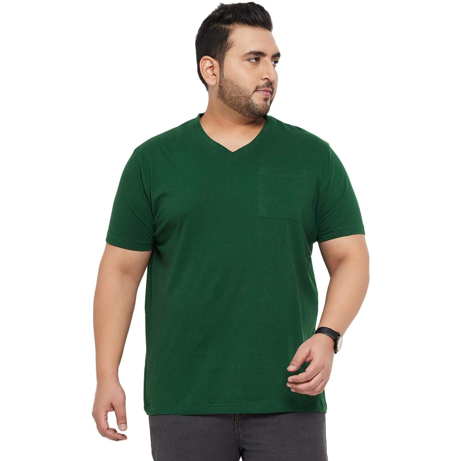 Bigbanana Plus Size Men's Regular Fit Solid V-Neck Tshirt (Bitter,Green,6Xl)