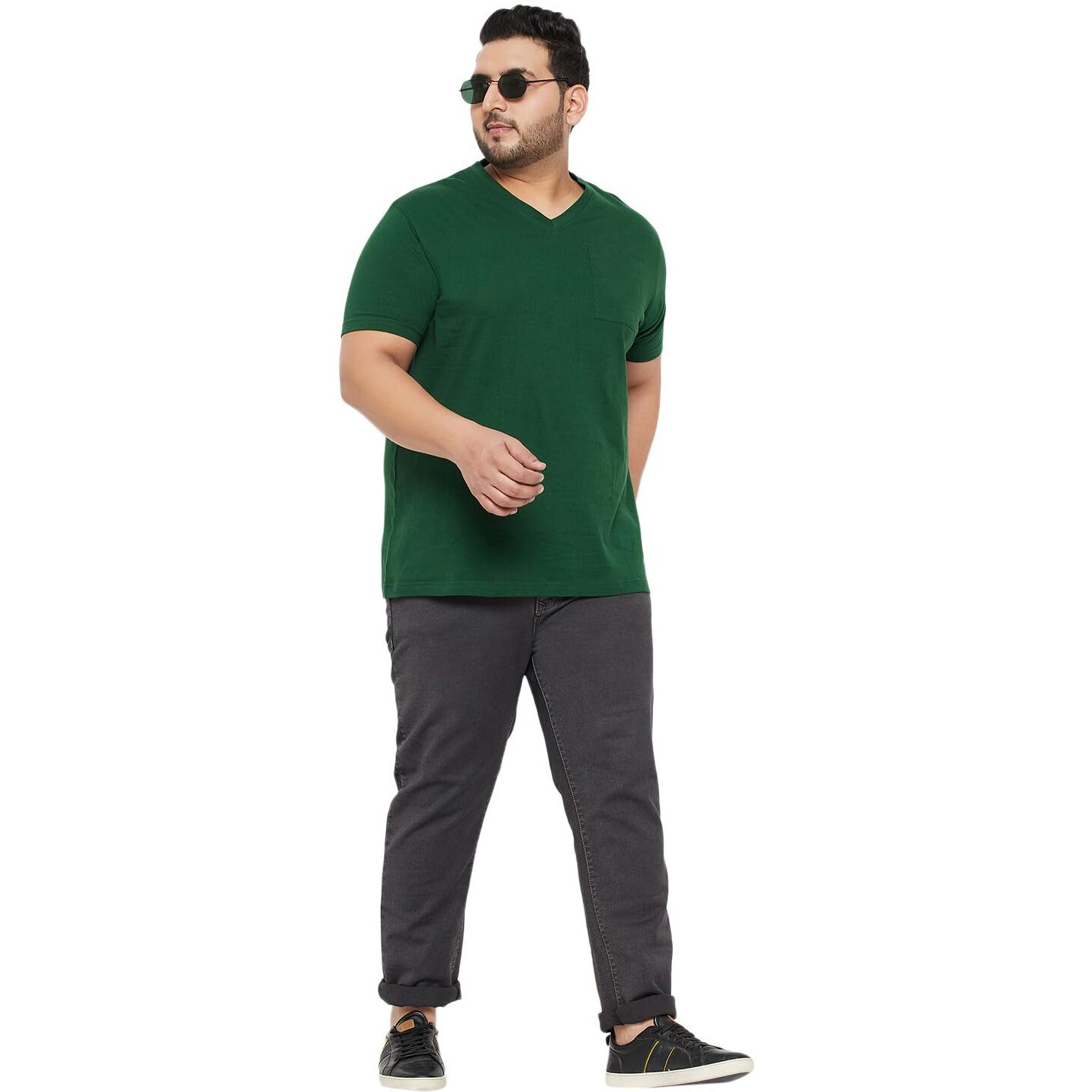 Bigbanana Plus Size Men's Regular Fit Solid V-Neck Tshirt (Bitter,Green,6Xl)