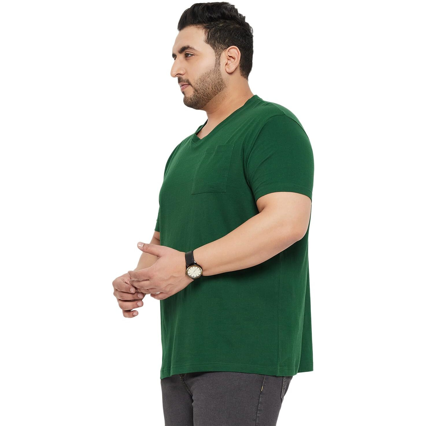 Bigbanana Plus Size Men's Regular Fit Solid V-Neck Tshirt (Bitter,Green,6Xl)