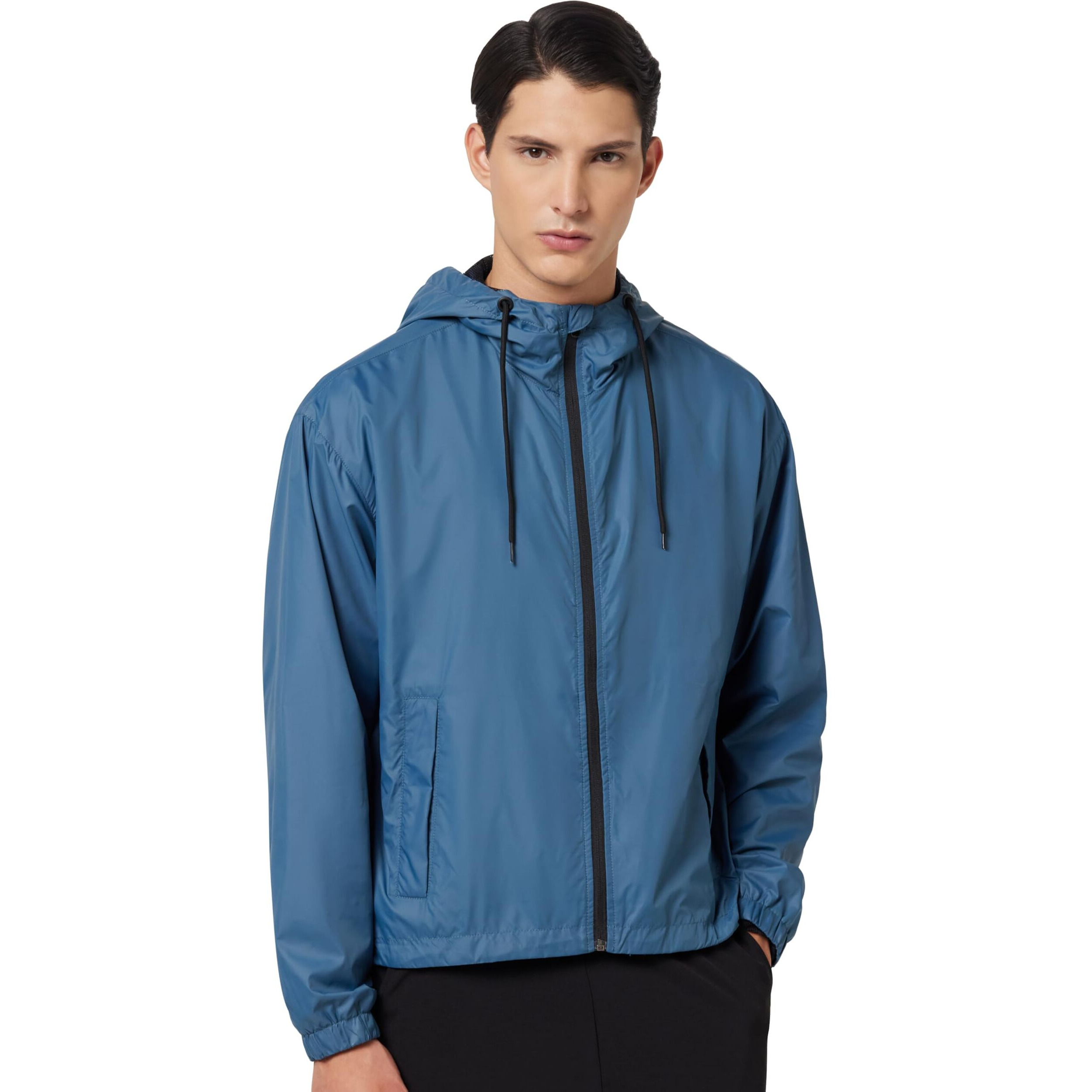 Bewakoof Air 1.0 Men's Solid Oversized Fit Full Sleeve Hooded Neck Nylon Windcheater Jacket_ 620120 Blue Xl