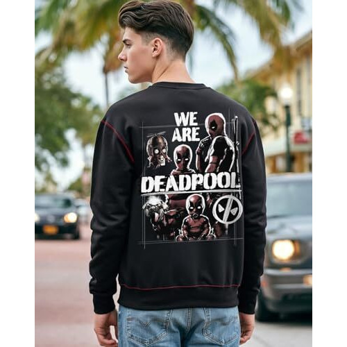 Bewakoof Official Marvel Merchandise Marvel Men Graphic Print Oversized Fit Full Sleeve Round Neck Cotton Terry Sweatshirt_648784_Black_L