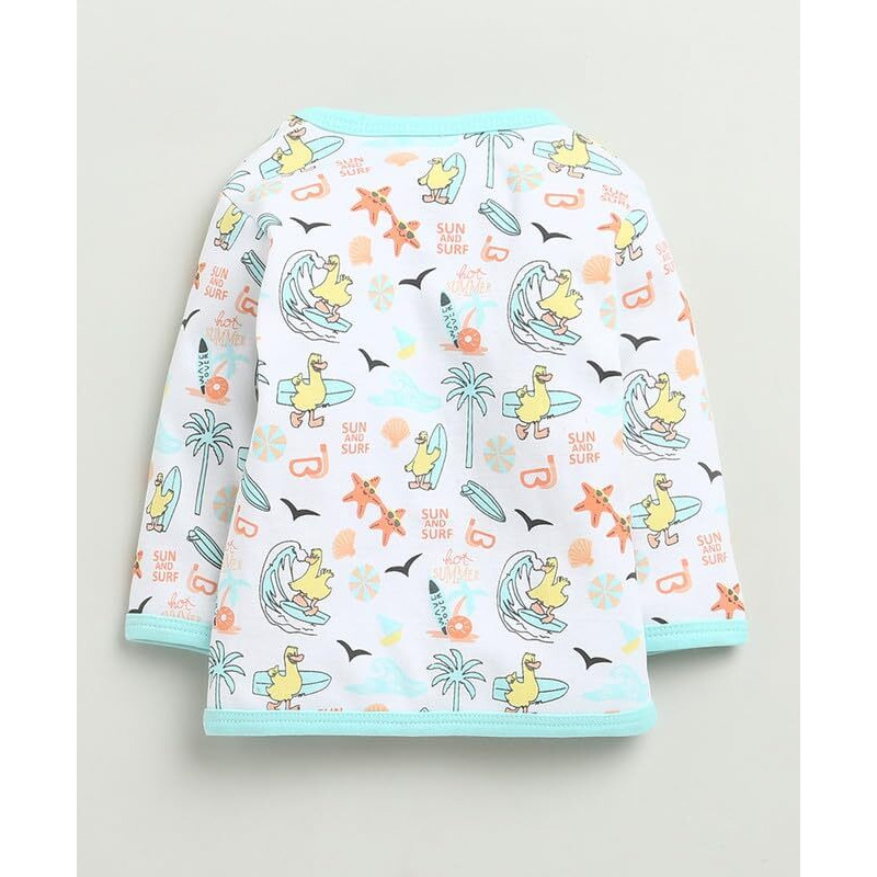 Bumzee Baby Boys Cotton Full Sleeves Jabla & Pyjama Set White & Sky Blue - 0-3 Months (Peb10227B-Wht)