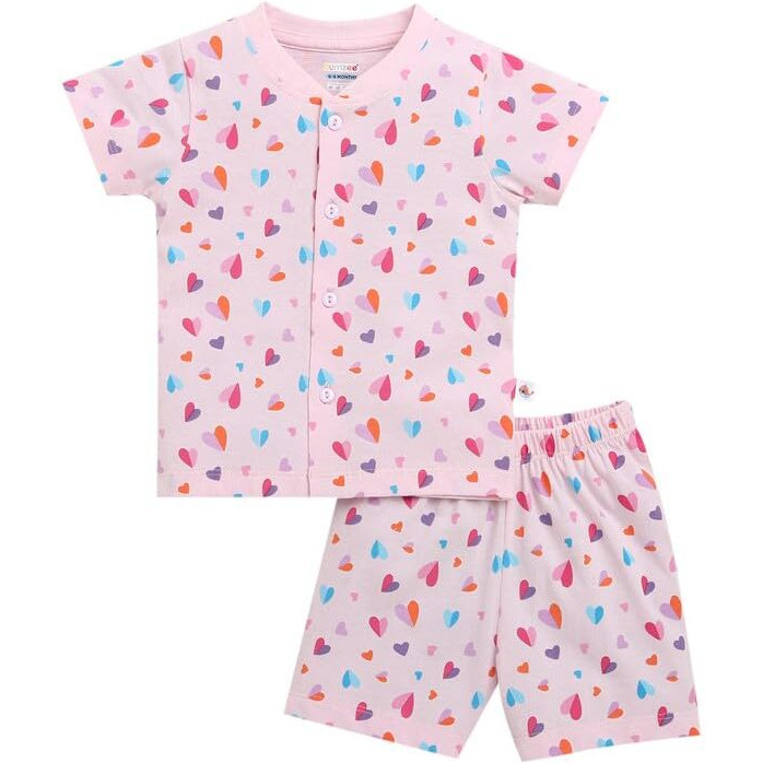 Bumzee Baby Girls Cotton Half Sleeves Jabla & Short Set Pink - 9-12 Months (Peb10434E-Pnk)