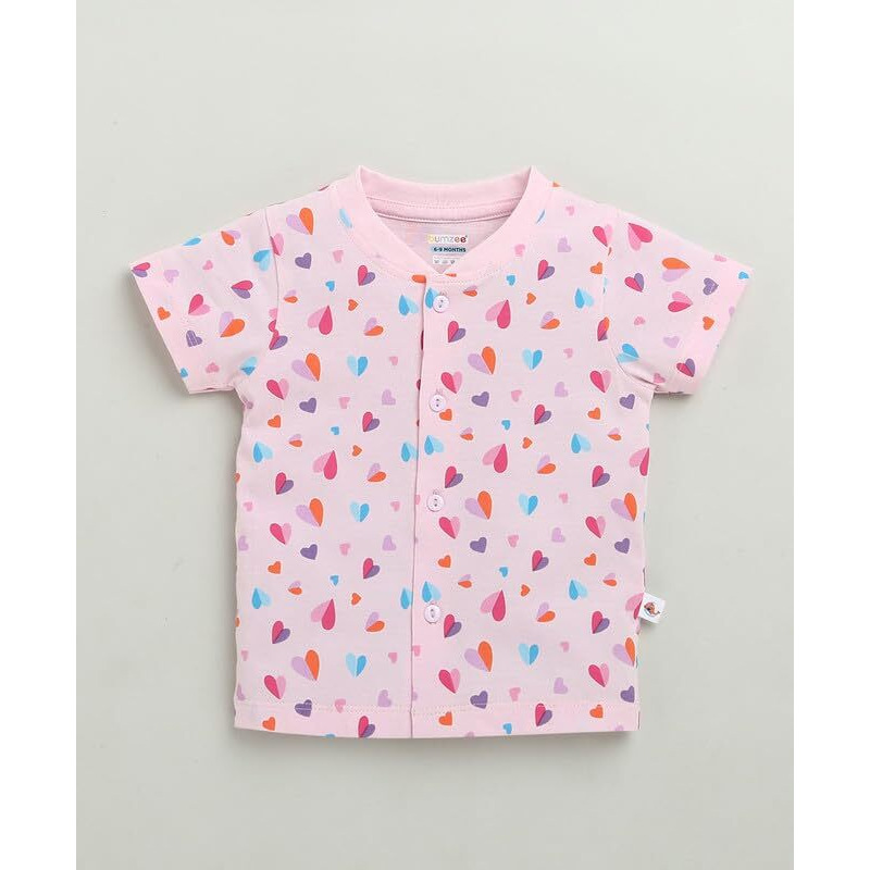 Bumzee Baby Girls Cotton Half Sleeves Jabla & Short Set Pink - 9-12 Months (Peb10434E-Pnk)