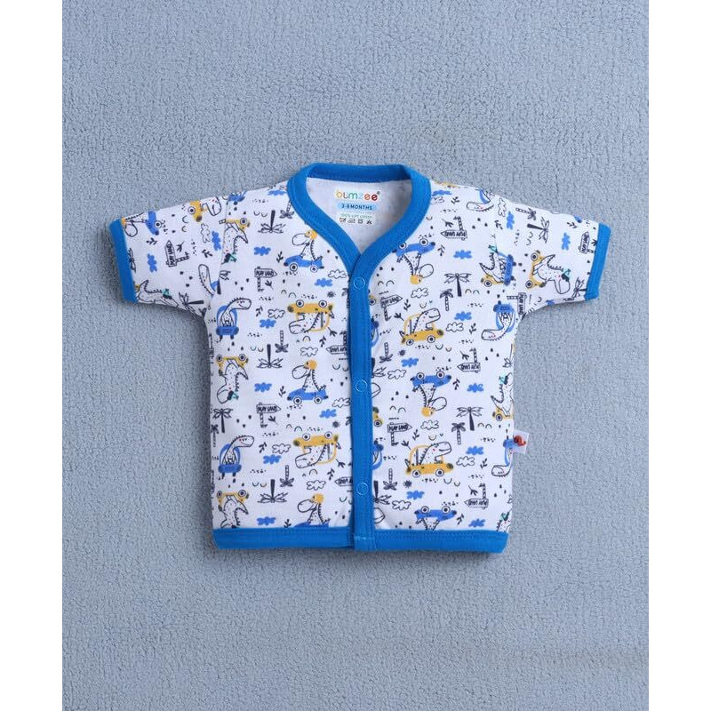 Bumzee Baby Boys Cotton Half Sleeves Jabla & Short Set Blue & White - 0-3 Months (Peb10587B-Blu)