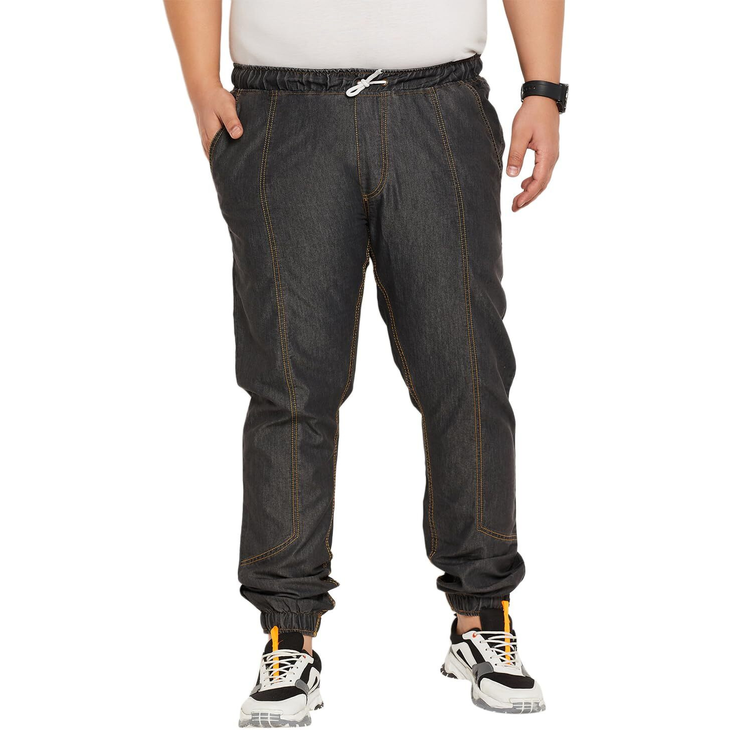 Bigbanana Plus Size Men's Regular Fit Solid Trouser(Fonda,Black,5Xl)